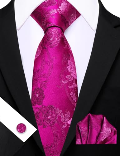 Image of Barry.Wang Flower Ties for Men Silk Woven Floral Tie Sets Necktie Handkerchief Cufflinks Wedding Party