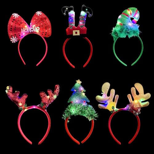Aischens 6er Set LED Weihnachts-Haarreifen mit Lichteffekt,Leuchtende...