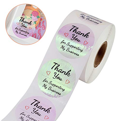 kdjsic 500 stuks 1,5 inch bedankt voor het ondersteunen van mijn bedrijf stickers op rol holografische regenboog ronde… - Image 7