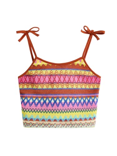 Image of Verdusa Girl's Summer Geo Graphic Bow Knot Shoulder Sleeveless Crop Cami Top