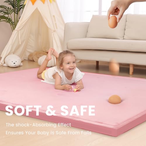Image of Huloo Sleep 2 inch Extra Thick Baby Play Mat for Floor,Ultra Soft Elasti Foam Mat for Tummy Time & Crawling,Playpen,Non Slip Nursery Rug for Toddlers,Infants,kids,Tatami Style for Yoga,Playroom(Pink)