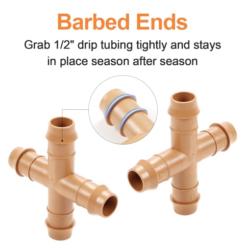 Copadri 16 Pieces Drip Irrigation Cross Fittings, 1/2'' Dripline Barbed Cross Tee Connectors for 1/2 Inch Irrigation Tubing 4-Way T for Garden Sprinkler Systems by Copadri - Image 3
