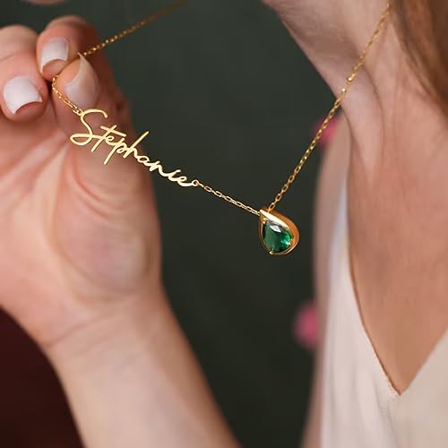 Birthstone Name Necklace Personalized for Women,Custom Sideways 18K Gold Plated Name Necklace Customized Letter Necklace Mom Birthday Christmas Gifts for Her3