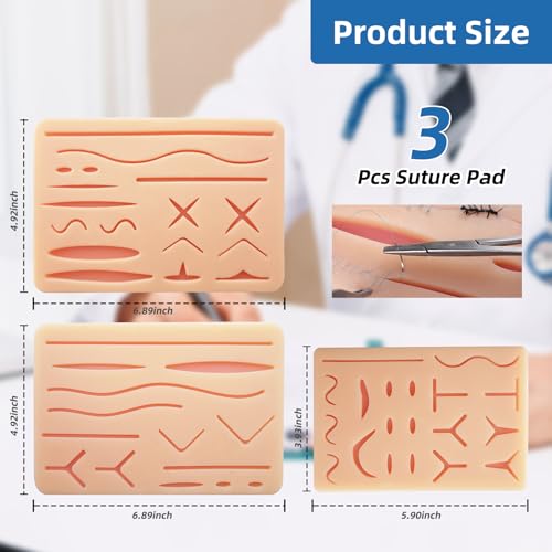 Image of Suture Pad 3 Layer Suture Practice Pad with Wounds Suture Practice Kit, Hard to Rip, Tear or Break for Medical and Vet Students Veterinarian Nurses Training and Practice (3 Pcs)