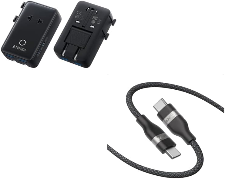 Anker Nano Travel Adapter, 5-Port Power Adapter with 1 AC&Anker Nano USB C Cable, 240W 6FT Flexible Multi-Color Braided Cord