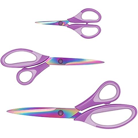 Scissors, Sharp Titanium Blades, Soft Grip Handle, Multi-Purpose Scissors Set of 3 Suitable for Families, Office, and School Use, Purple Cover