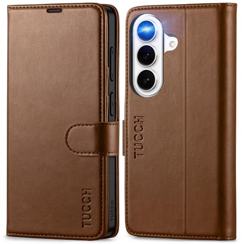 Portefeuille Cuir Synthétique Galaxy S26 5G TUCCH - Étui Folio Brun Haute Résistance