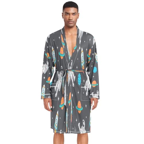 HMZXZ Albornoz de manga larga para hombre, diseño de astronauta espacial, ligera, ropa de dormir, estrellas, planeta, multicolor, L