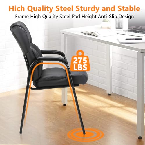 Image of CLATINA Classic Leather Soft Reception Chair with Padded Armrests and Metal Frame, Executive Guest Chair for Office Computer Desk Conference Waiting Meeting Room, Black (2 Pack)