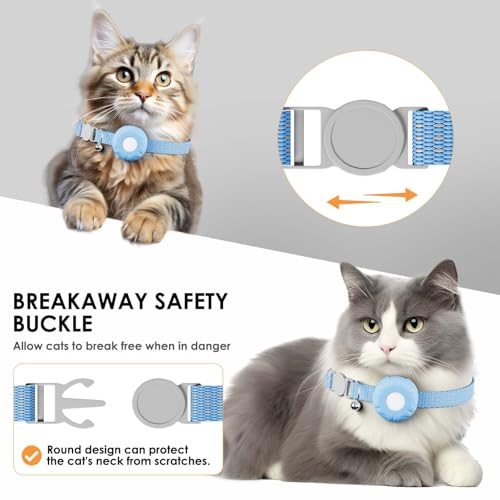 Image of GPS Tracker for Cats, Compatible with Apple Find My App (Only iOS), No Monthly Fee Cat Tracker, Waterproof (White Tracker, Blue Cat Collar)