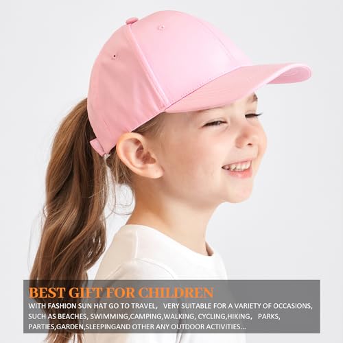 Kids Baseball Hat With Visor and Ponytail Hole - Sun Protection Cotton Beach Hat for Little Girls and Children2