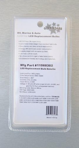 Gold Stars 11568302 LED Replacement Bulb 1156/1141 /1003 / Base 190 LUMS 12V or 24V Natural White (2)