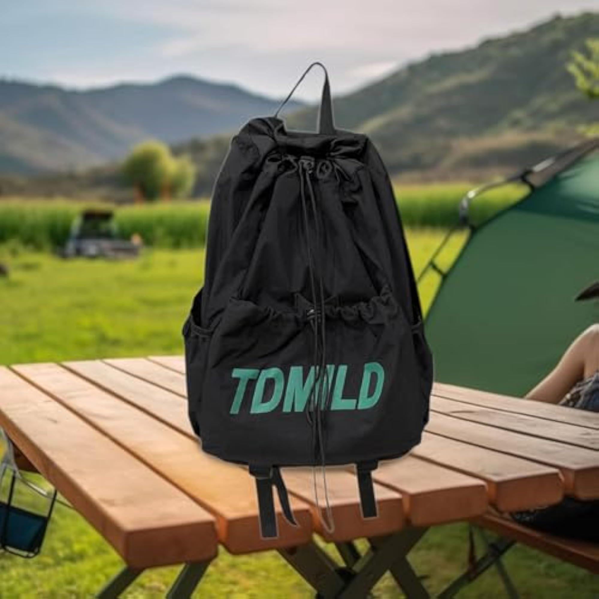 Large Capacity Drawstring Backpack for Gym & Shopping, Black