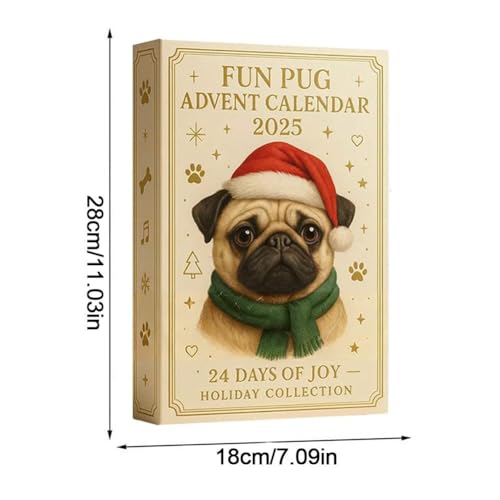 Mops Adventskalender 2025, 24 Tage Weihnachten Adventskalender mit niedlichen Mops Hund hängende Ornamente, lustige 24 Tage Countdown bis Weihnachtskalender, Feiertagsdekorationen Geschenk für