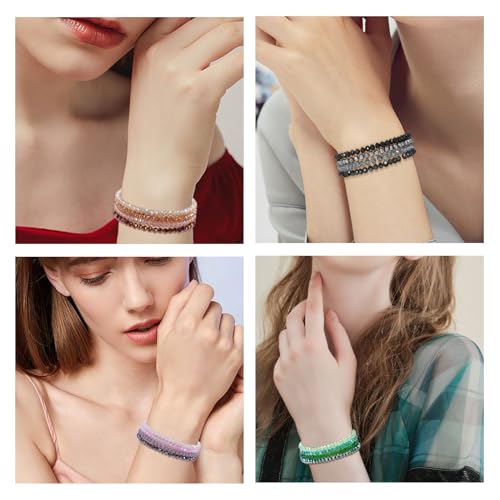 GUSXPPD Damen Kristall Perlen Armband, Mehrschichtiges Steine Armband, Boho Modeschmuck Armbänder Damen, Mehrschichtige Kristall Stein Perlen Armbänder für Frauen Mädchen (Bunt 4)