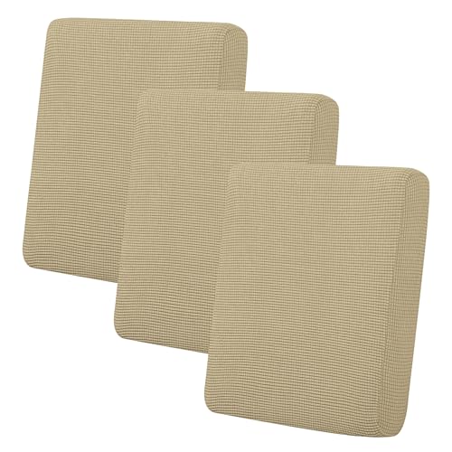 Easy-Going Stretch Individual Chair Couch Cushion Cover Sofa Cushion Furniture Protector Sofa slipcover Soft Flexibility with Elastic Bottom (3-Piece Sofa Cushion Cover, Beige)
