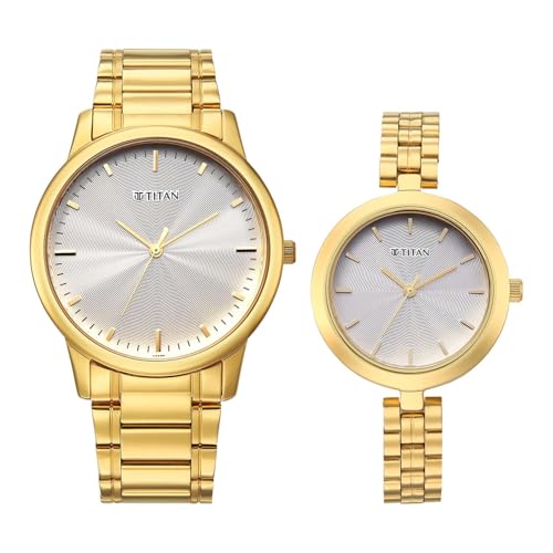 Image of Titan Bandhan Eternal Pair Analog with Silver Dial Yellow Gold Stainless Steel Strap Watch for Couples - 19692969YM01