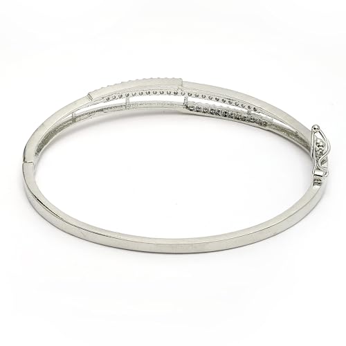 Image of ZENEME Rhodium Plated Silver Toned American Diamond Studded Grace Line Kada Bracelet For Women
