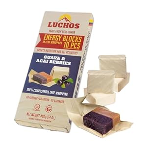 LUCHOS Natural Energy Bars Blocks for Running, Hiking, Cycling, Sports Nutrition, Healthy Snacks, High Carb, Protein, Vegan and Gluten Free, Guava and Acai Berry, 10 Pieces