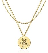 WEARON Birth Flower Necklace 18K Gold Plated Dainty Birth Month Flower Layered Pendant Necklace B...