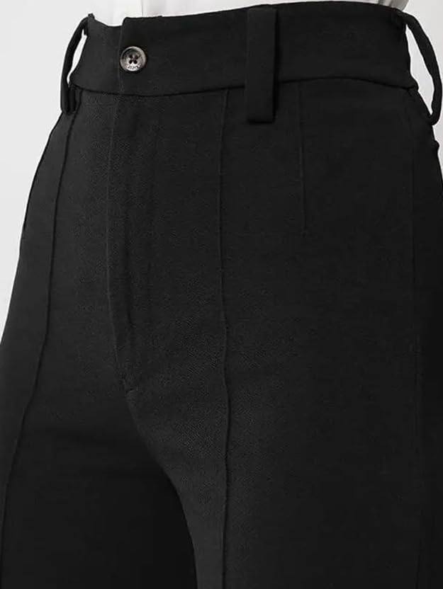 Image of Women's Formal Trousers | Straight Fit Office Wear Pants | 2 Side Pockets | High Waist Comfortable Workwear Pant for Women (in, Numeric, 30, Regular, Standard, Black)