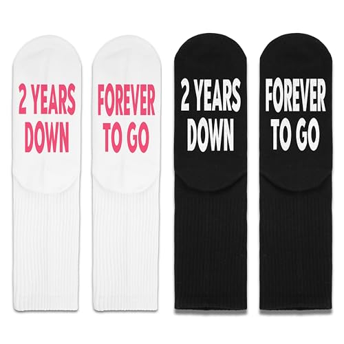 FujLoy 2 Years Anniversary,2 Years Down Forever To Go Socks 2nd Anniversary,Gifts For Couple,His And Hers Gifts.3