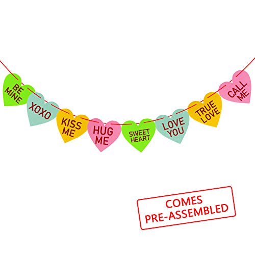 Valentines Conversation Hearts Garland Banner - Felt Candy Hearts Banner Garland - Funny Valentine’s Decor Party Decorations - NO DIY REQUIRED