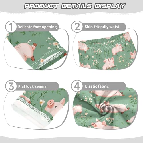 Cute Pink Pig Girls' Leggings Toddler Doodles Flowers Kids Yoga Pants Dance Active Tights 4T3