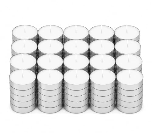 Image of Bindian Candle Tealight Candles, 100% Paraffin Wax Candles for Decoration, Smokeless Tea Light Candle 100 pcs for Home Decor, Diwali Decoration, Wax Candles 1-1.5 Hour Burn Time (Pack of 100 White)