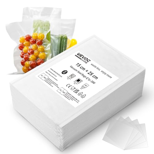 Wevac Core - Bolsas selladoras de alimentos al vacío, 200 unidades, 15 x 25 cm, resistentes y texturizadas, ideales para cocinar, hervir y preparar comidas al vacío