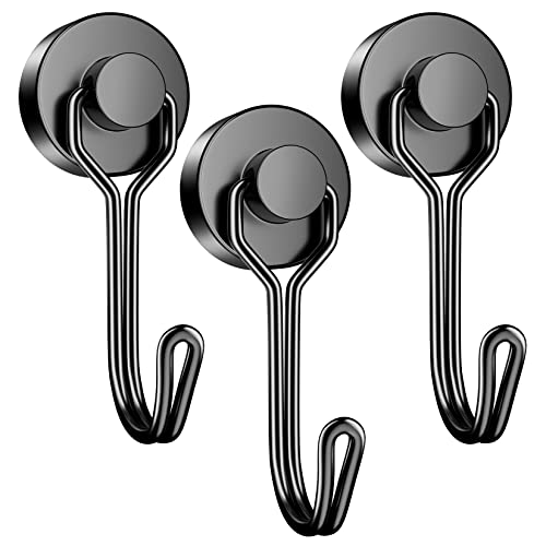Grtard 3 Pack Magnetic Hooks 25Lbs Neodymium Magnet with Hooks Magnets with Hooks Strong Swivel Magnetic Hooks for Hanging Grill Utensils Tools Key Holder Indoor Outdoor Hanging