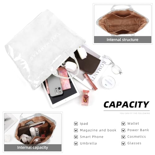 Bolsa Tote grande de PVC para mujer color blanco miniatura 6