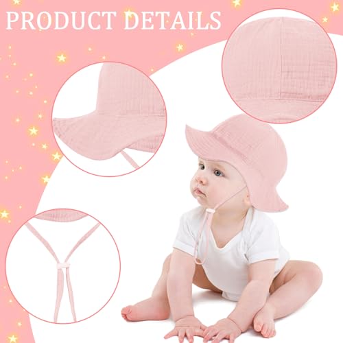 2 Pcs Baby Girl Sun Hat, Newborn Soft Cotton Bucket Hats, Toddler Cotton Beach Hat, with Adjustable Chin Strap, for 3-12Months - Image 5