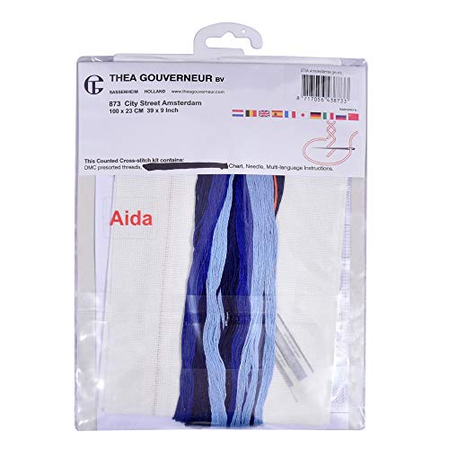 Image of Thea Gouverneur - Counted Cross Stitch Kit - City Street Amsterdam - Aida - 16 Count - Embroidery Kits for Adults - Crafts - DMC Embroidery Threads and Other Cross Stitch Supplies Included - 873A