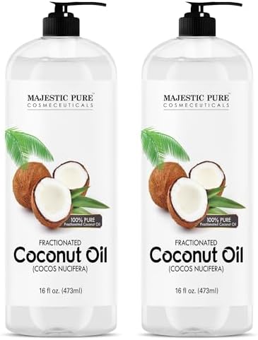 MAJESTIC PURE Fractionated Coconut Oil | Relaxing Massage Oil for Massage Therapy | Liquid Coconut Oil for Diluting Essential Oils | Coconut Oil for Skin, Lip, Body, Hair Oil, Moisturizer| (Pack of 2)
