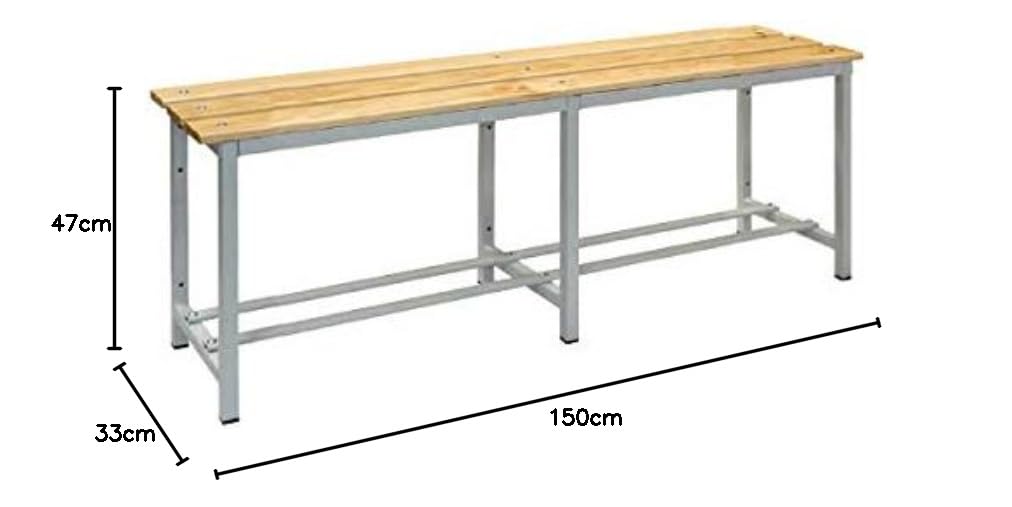 Banco Vestuario Desmontado. Estructura Metálica Gris - Asiento Madera Pino Barnizada. Dim: 472 mm x 1500 mm x 340 mm