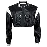 ENSURED FASHION Hirigin Womens Genuine Sheepskin Crop Baseball Top White Strips Vintage Outfit Classic Varsity Leather Jacket (as1, alpha, s, regular, regular, Black)