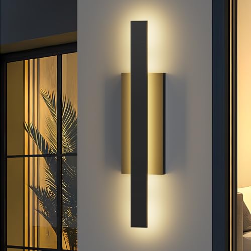 LamQee 31 inch Aluminum Long Outdoor Wall Lights, 3000K 1600LM 32W LED Modern Exterior Lighting Fixtures, IP65 Waterproof Matte Black Linear Outside Sconce Wall Mount for House Porch Patio Garage Door