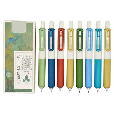 Maydahui 8 Pcs Colorful Short Round Pocket Pens Retractable Tremor Parkinson Pens Arthritis Hands Gel Pen Comfort Grip Retro Short Fat Pen Black Ink for Shcool Office Party Cover