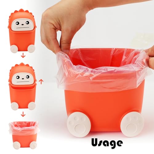Image of Mini Trash Can with Flip Lid, Cute Monster Desk Trash Garbage Can with 100 Trash Bags, Tiny Wastebasket Trash Can for Car, Home, Office, Kitchen, Tabletop, Bedroom, Bathroom (Orange)