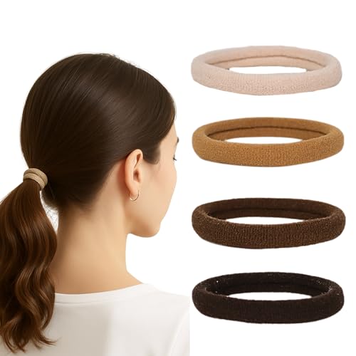ヘアゴム (4色、20本) 髪ゴム あとがつかないヘアゴム 跡がつかないゴム 黑 ブラウン簡約 シームレス 太め 高弾性 おしゃれ 大人 子供 メンズ 洗顔 スポーツ まとめ髪 ARIELLE.R No-Mark Hair Ties