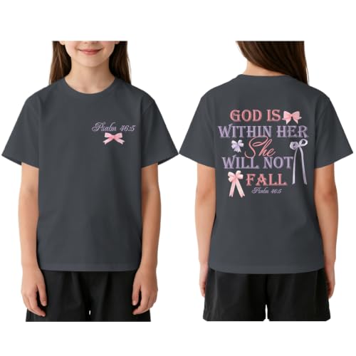Image of Girls Christian Tees God is Within Her Jesus Shirt for Kids Faith Cute Graphic Bow Tshirt Inspirational Religious Top