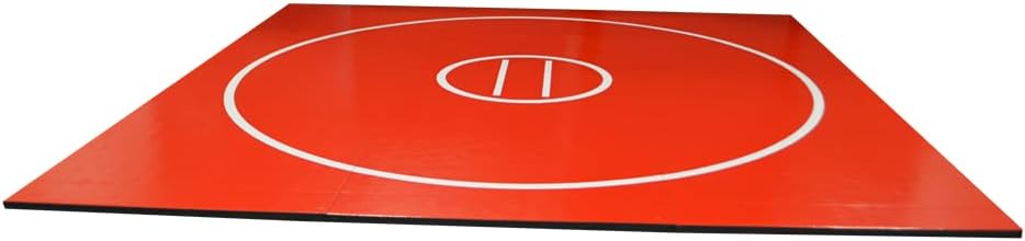 AK Athletics 12' x 12' Roll-Up Home Use Wrestling Mat Red with White Circles and Starting Lines