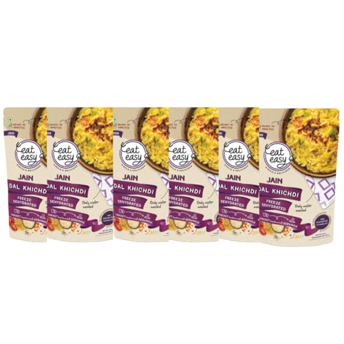 Image of Eat Easy Ready To Eat Jain Dal Khichdi, 92gm (Pack of 6) | Light on Stomach High Protein & Fiber, Freeze Dehydrated Healthy Instant Food for Travel, Office | No Preservatives | No Onion, No Garlic | Just Add Water and Cook