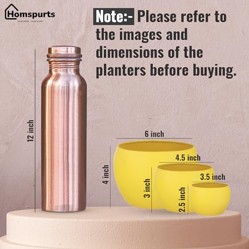 Image of Elegant Yellow Matte Finished Tabletop Planters Pots for Plants Flowers, Living Room Drawing Room Balcony Office Decoration Ideas for Plants Set of 3 (Plants not Included)
