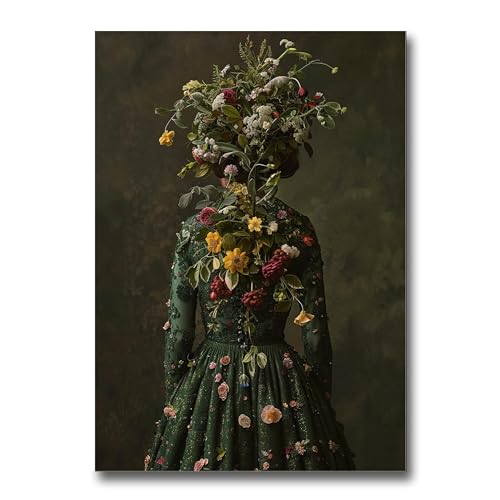 Mystic Blooms, Dark Art Nouveau Floral Print Moody Vintage Elegance