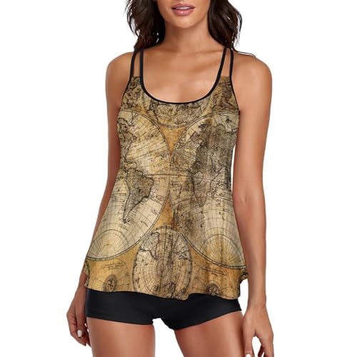 Maillot de bain tankini rétro avec short de garçon et robe de plage