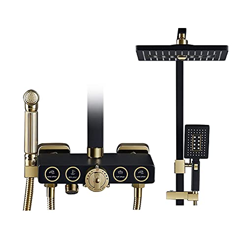 Colonne de douche thermostatique noir et or chic pour une salle de bain moderne et luxueuse
