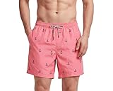 MaaMgic Bañador Hombre Shorts de Baño Shorts de Playa Traje de Baño para Natación Secado Rápido con Estampado para Vacaciones,Rosa Ancla, L