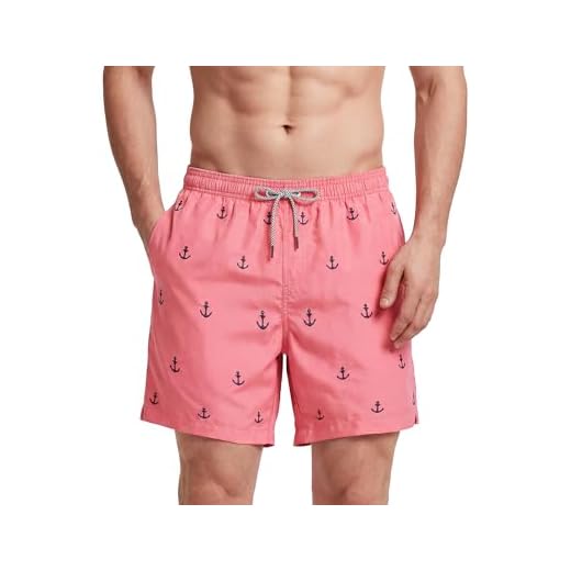 MaaMgic Badehose Herren Schnelltrocknende Badeshorts Jungen Strand Strandurlaub Surf Freizeit Laufen Sport mit Netzfutter Taschen einstellbare Kordelzug MEHRWEG-M-Anker Pink